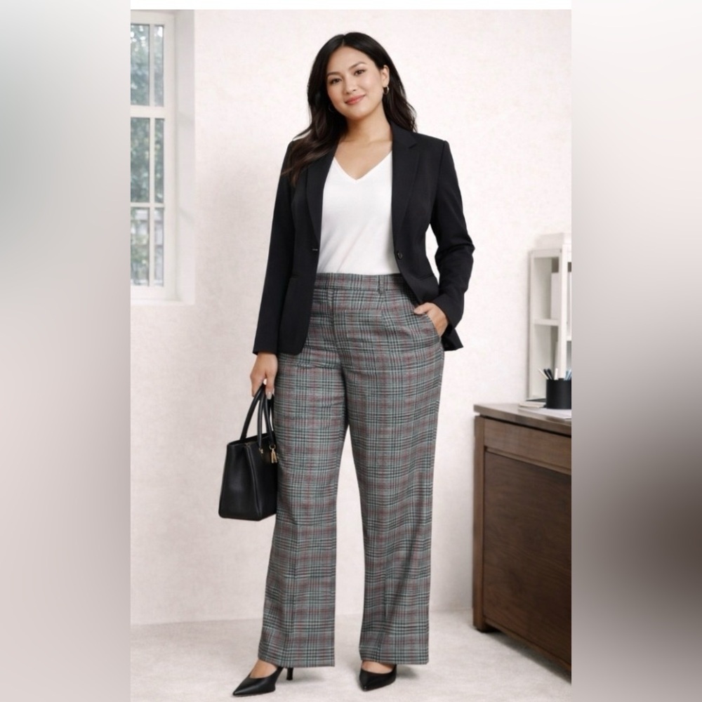 Ava & Viv Gray Plaid Women's Trousers